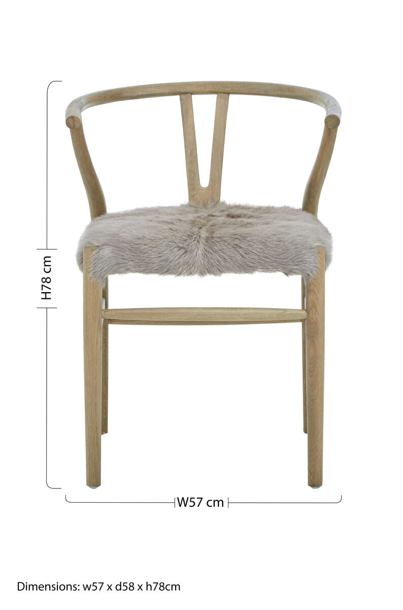Orsina Hazel Oak Wood Dining Chair with Grey Natural Fur Seat