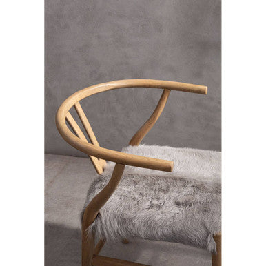 Orsina Hazel Oak Wood Dining Chair with Grey Natural Fur Seat