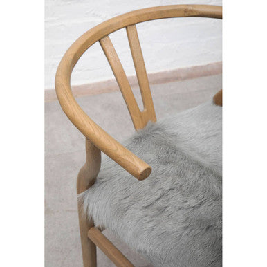 Orsina Hazel Oak Wood Dining Chair with Grey Natural Fur Seat