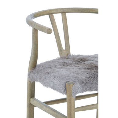 Orsina Hazel Oak Wood Dining Chair with Grey Natural Fur Seat