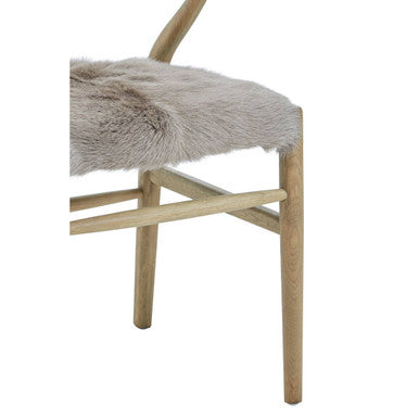 Orsina Hazel Oak Wood Dining Chair with Grey Natural Fur Seat