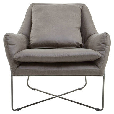 Orsina Hugo Grey Faux Leather Accent Chair | Modern Minimalist Seating