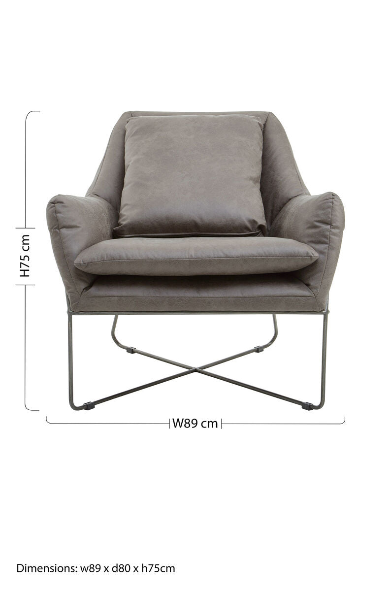 Orsina Hugo Grey Faux Leather Accent Chair | Modern Minimalist Seating