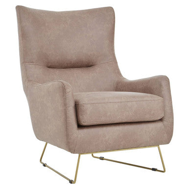 Orsina Henry Light Brown Faux Leather Armchair with Gold Iron Legs
