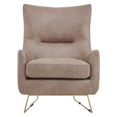 Orsina Henry Light Brown Faux Leather Armchair with Gold Iron Legs