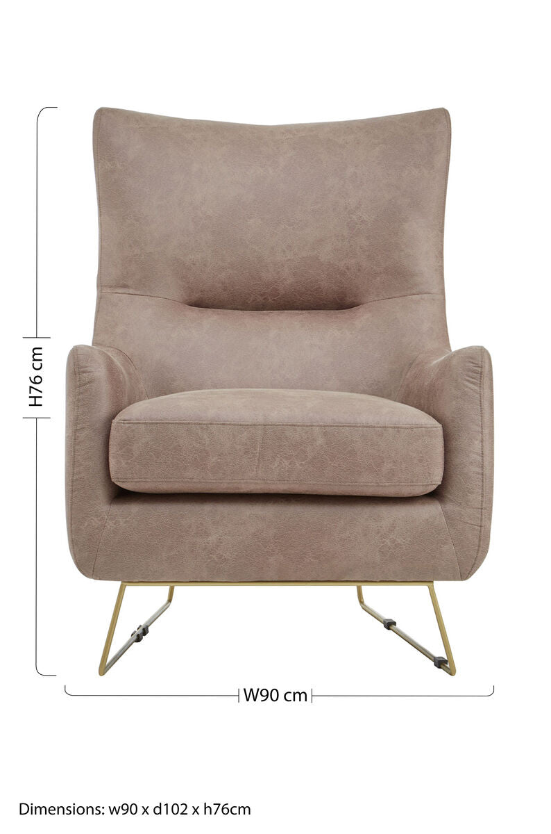Orsina Henry Light Brown Faux Leather Armchair with Gold Iron Legs