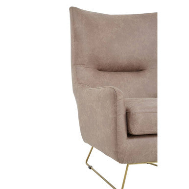 Orsina Henry Light Brown Faux Leather Armchair with Gold Iron Legs