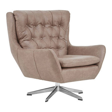 Orsina Harold Brown Faux Leather Swivel Chair | Tufted Accent Seat