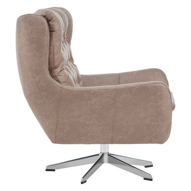 Orsina Harold Brown Faux Leather Swivel Chair | Tufted Accent Seat