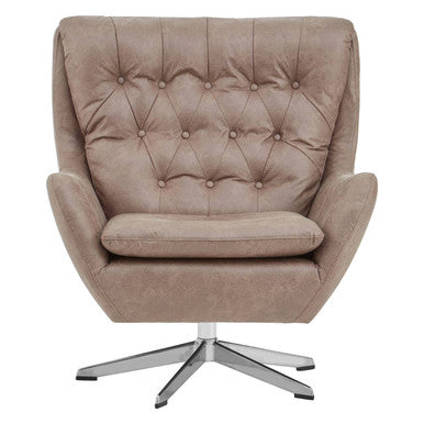 Orsina Harold Brown Faux Leather Swivel Chair | Tufted Accent Seat