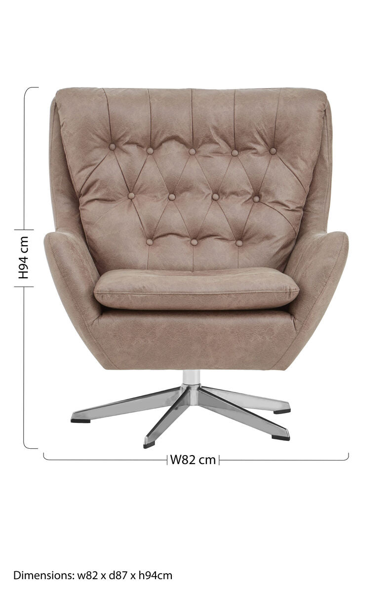 Orsina Harold Brown Faux Leather Swivel Chair | Tufted Accent Seat