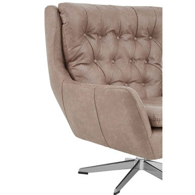 Orsina Harold Brown Faux Leather Swivel Chair | Tufted Accent Seat