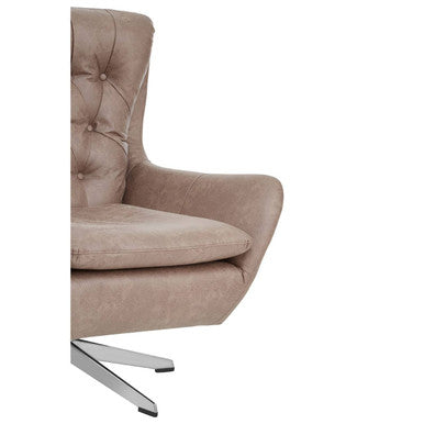 Orsina Harold Brown Faux Leather Swivel Chair | Tufted Accent Seat
