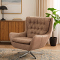 Orsina Harold Brown Faux Leather Swivel Chair | Tufted Accent Seat