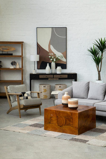 Orsina Harry Grey Linen Armchair | American Oak Frame Accent Chair
