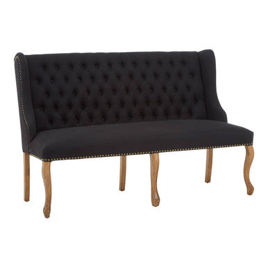 Orsina Harrison 2 Seater Black Linen Bench Sofa with Tufted Back