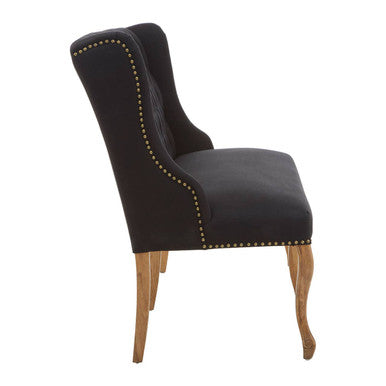Orsina Harrison 2 Seater Black Linen Bench Sofa with Tufted Back