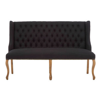 Orsina Harrison 2 Seater Black Linen Bench Sofa with Tufted Back