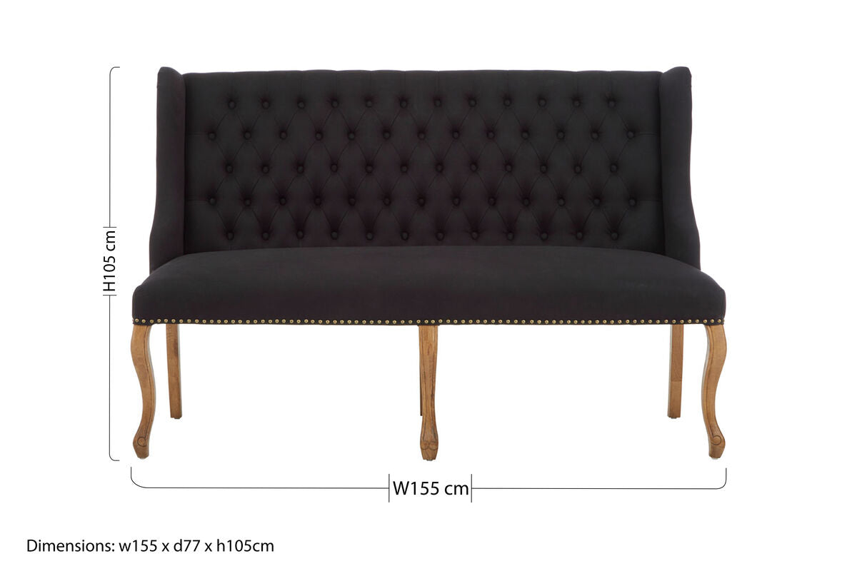 Orsina Harrison 2 Seater Black Linen Bench Sofa with Tufted Back