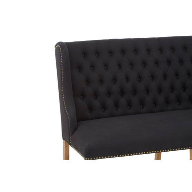 Orsina Harrison 2 Seater Black Linen Bench Sofa with Tufted Back