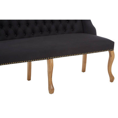 Orsina Harrison 2 Seater Black Linen Bench Sofa with Tufted Back