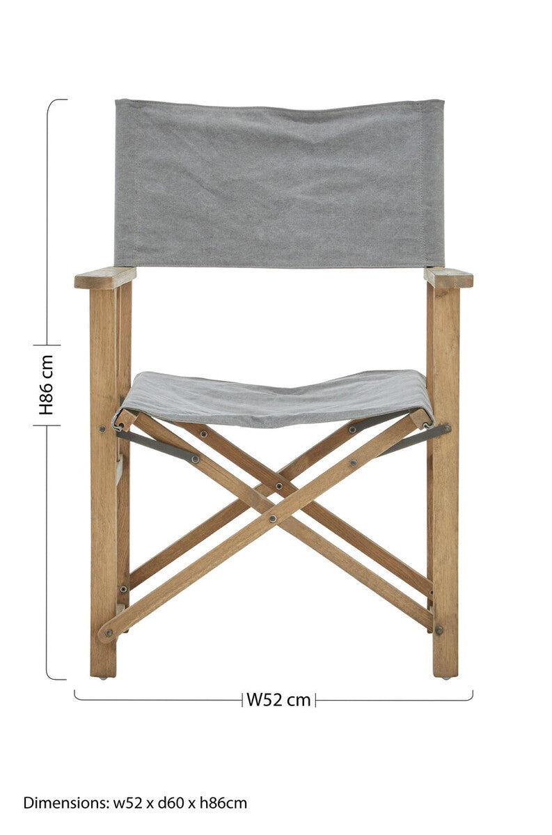Orsina Hugh Grey Linen Directors Chair | Folding American Oak Seating