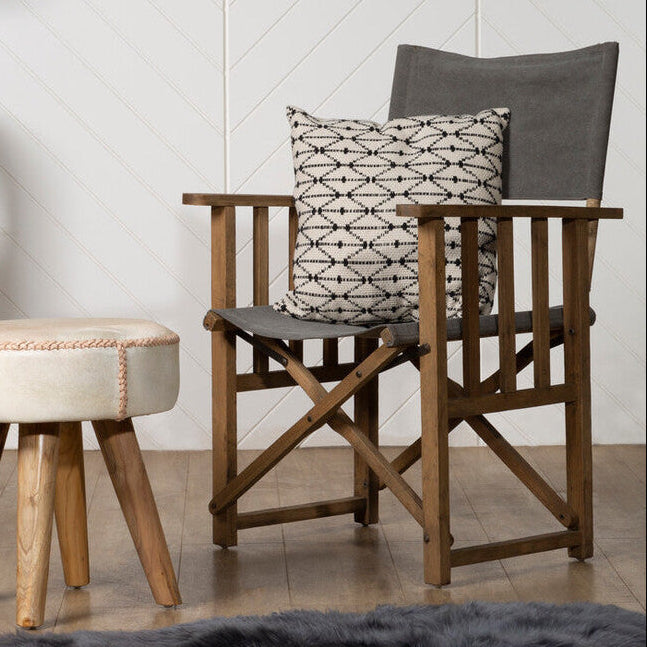 Orsina Hugh Grey Linen Directors Chair | Folding American Oak Seating