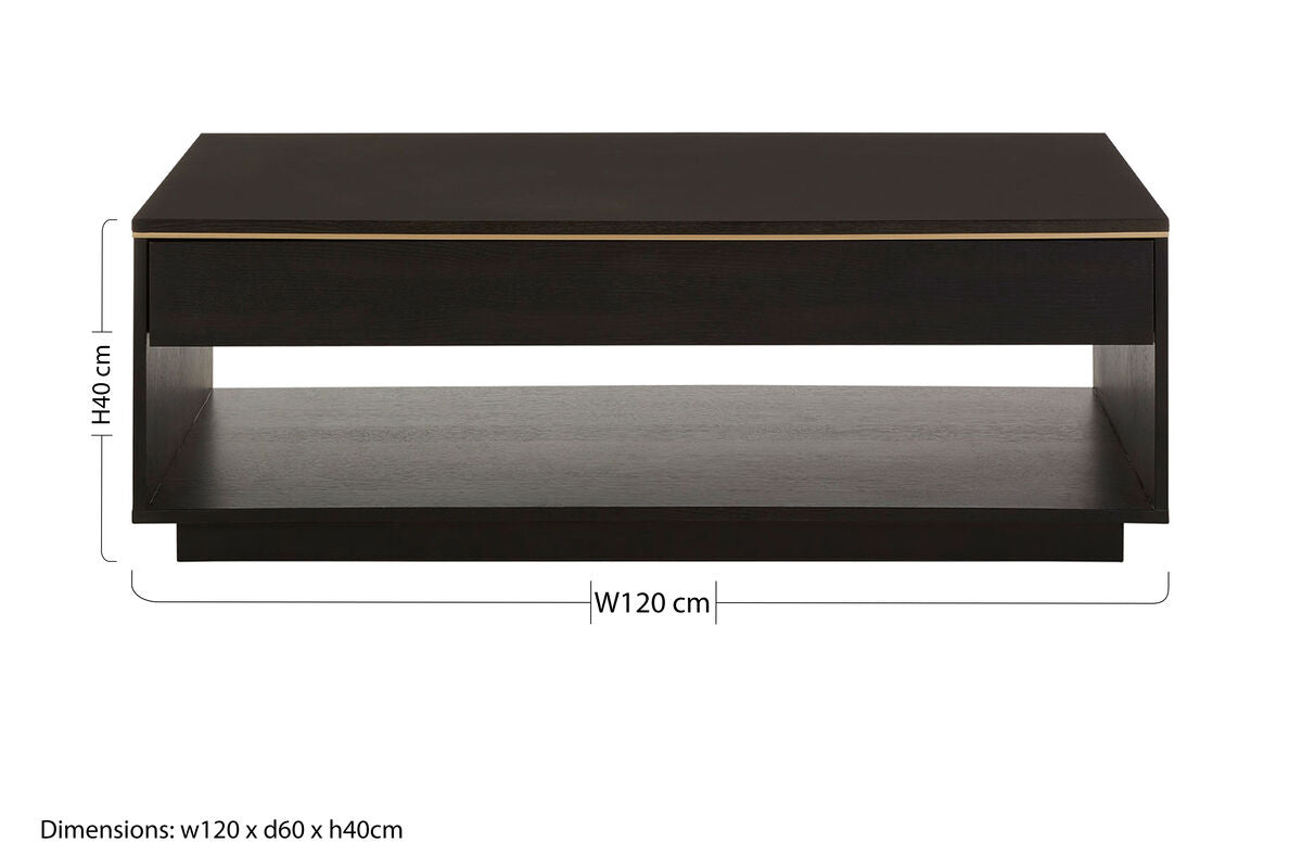 Orsina Diamond Black Oak Veneer Coffee Table with Gold Trim