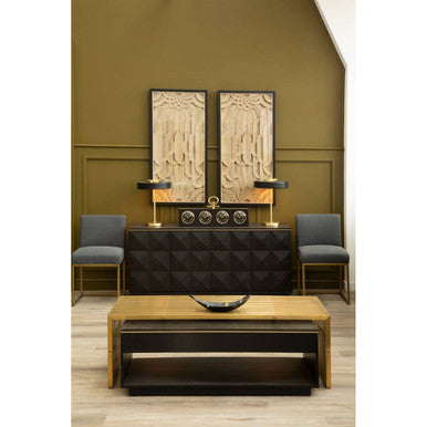Orsina Diamond Black Oak Veneer Coffee Table with Gold Trim
