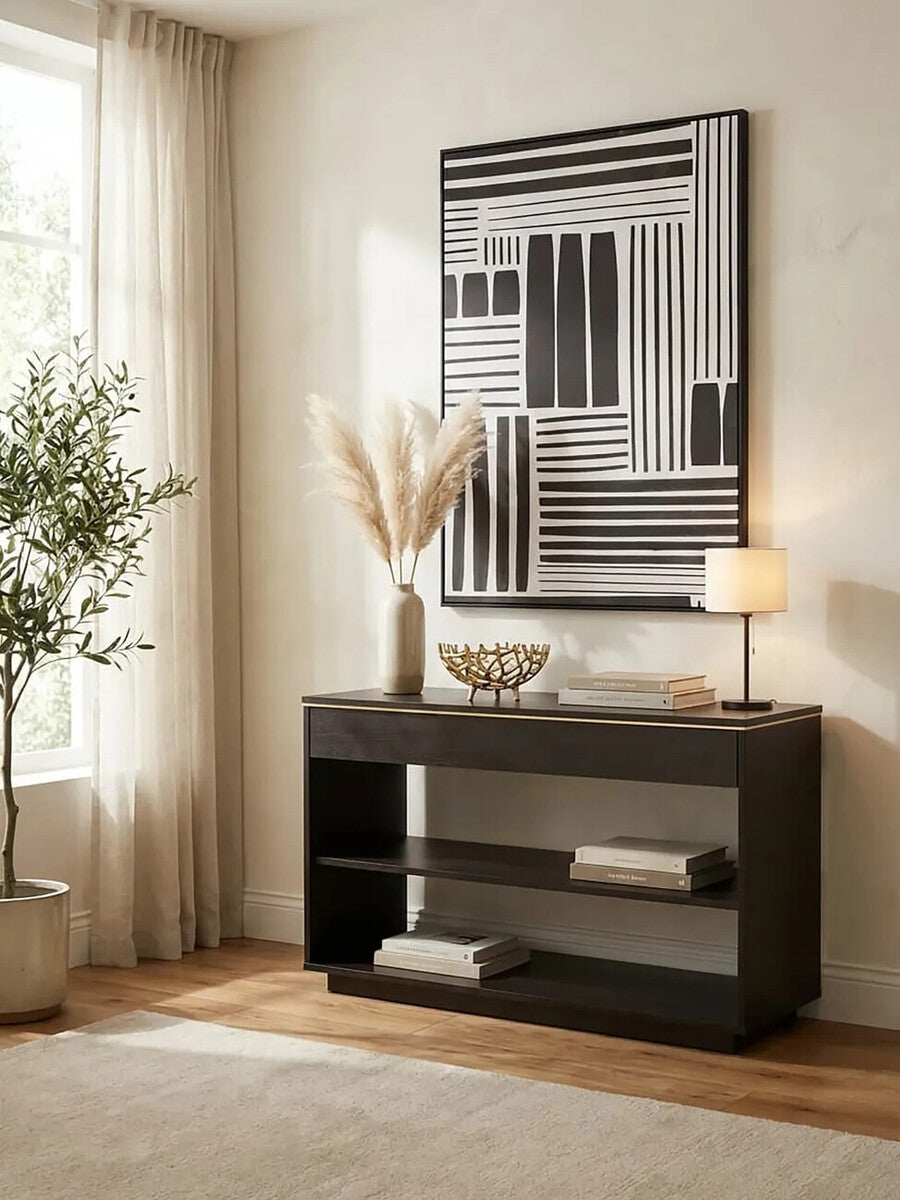Orsina Diamond Oak Veneer Console Table – Brown Wood Hallway Storage