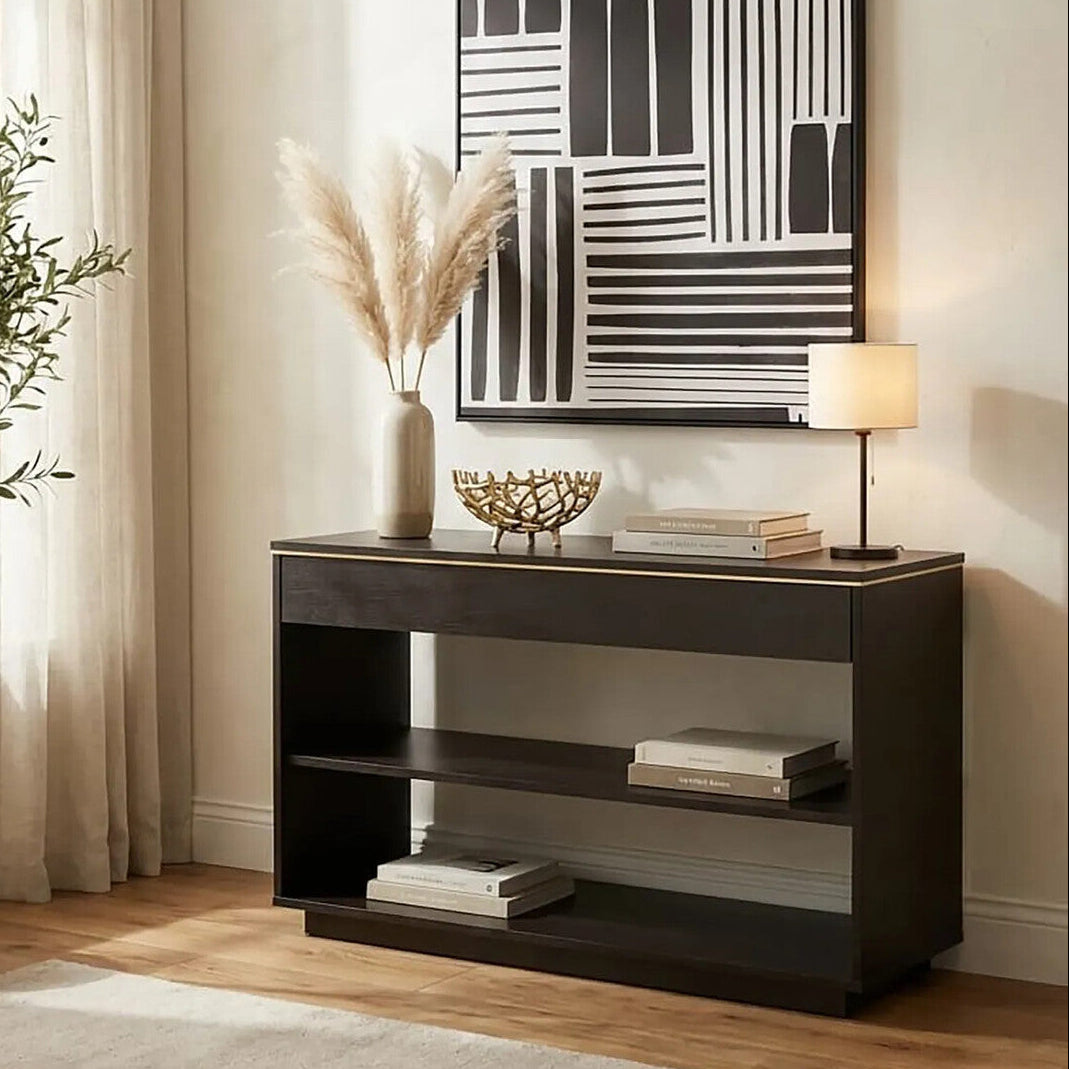 Orsina Diamond Oak Veneer Console Table – Brown Wood Hallway Storage