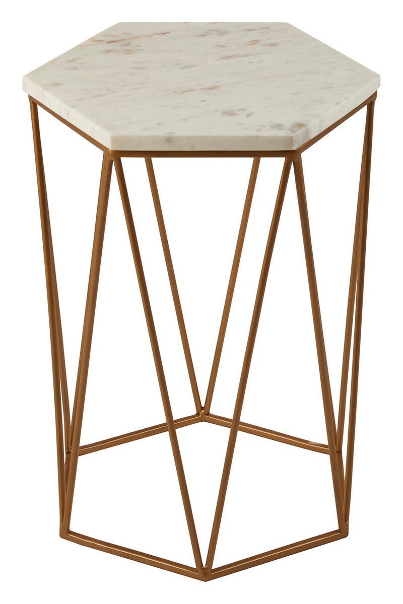 Orsina Shalimar Hexagonal Side Table – White Marble & Gold Metal