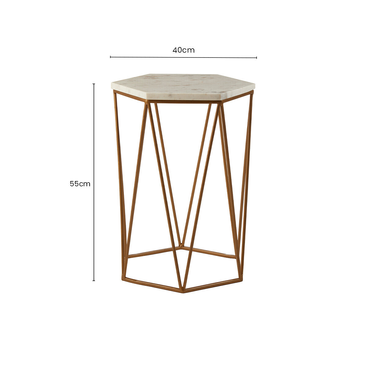 Orsina Shalimar Hexagonal Side Table – White Marble & Gold Metal