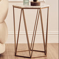 Orsina Shalimar Hexagonal Side Table – White Marble & Gold Metal