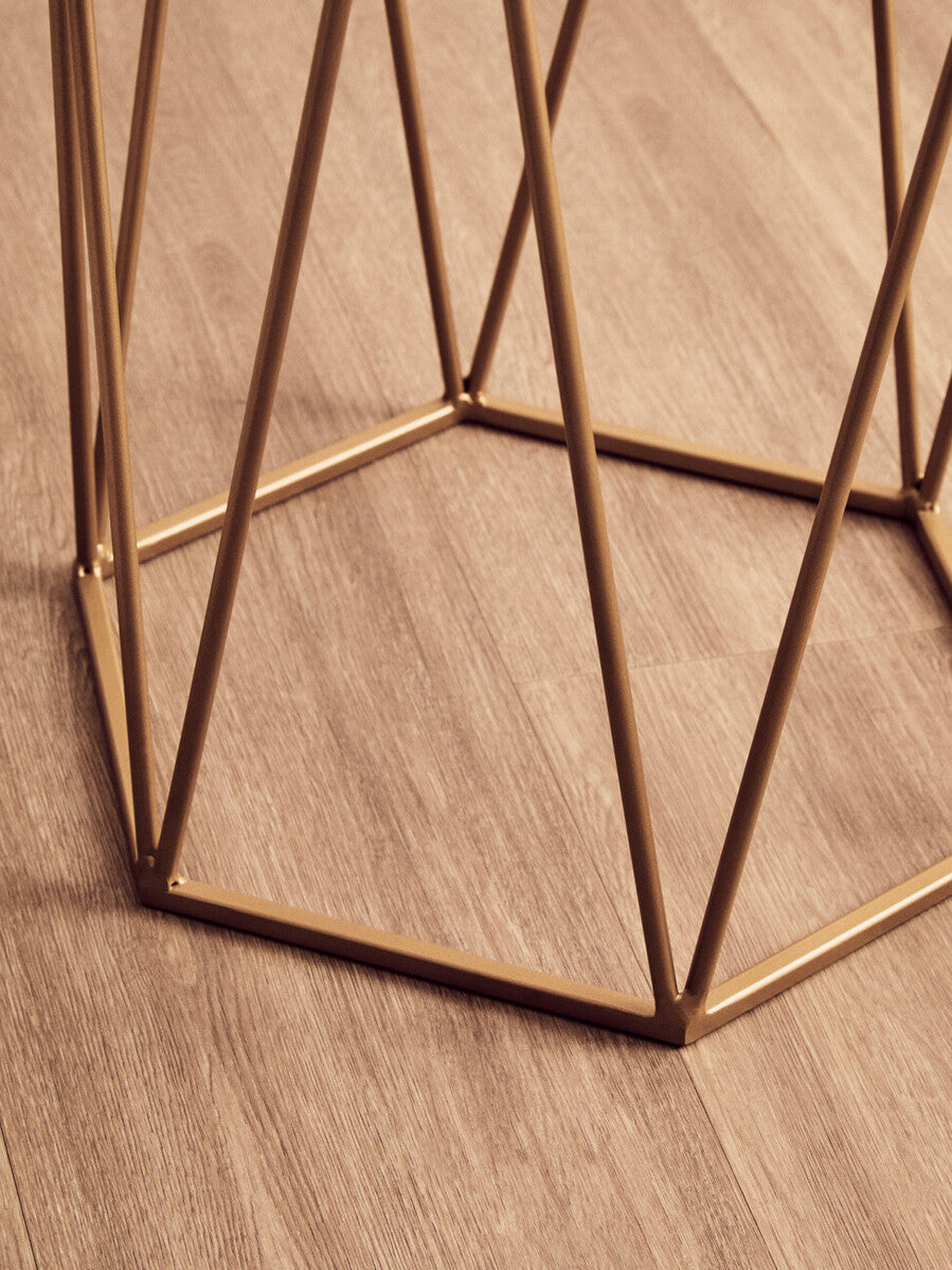 Orsina Shalimar Hexagonal Side Table – White Marble & Gold Metal