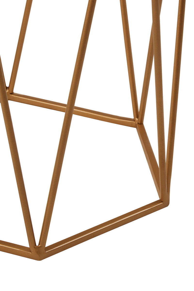 Orsina Shalimar Hexagonal Side Table – White Marble & Gold Metal