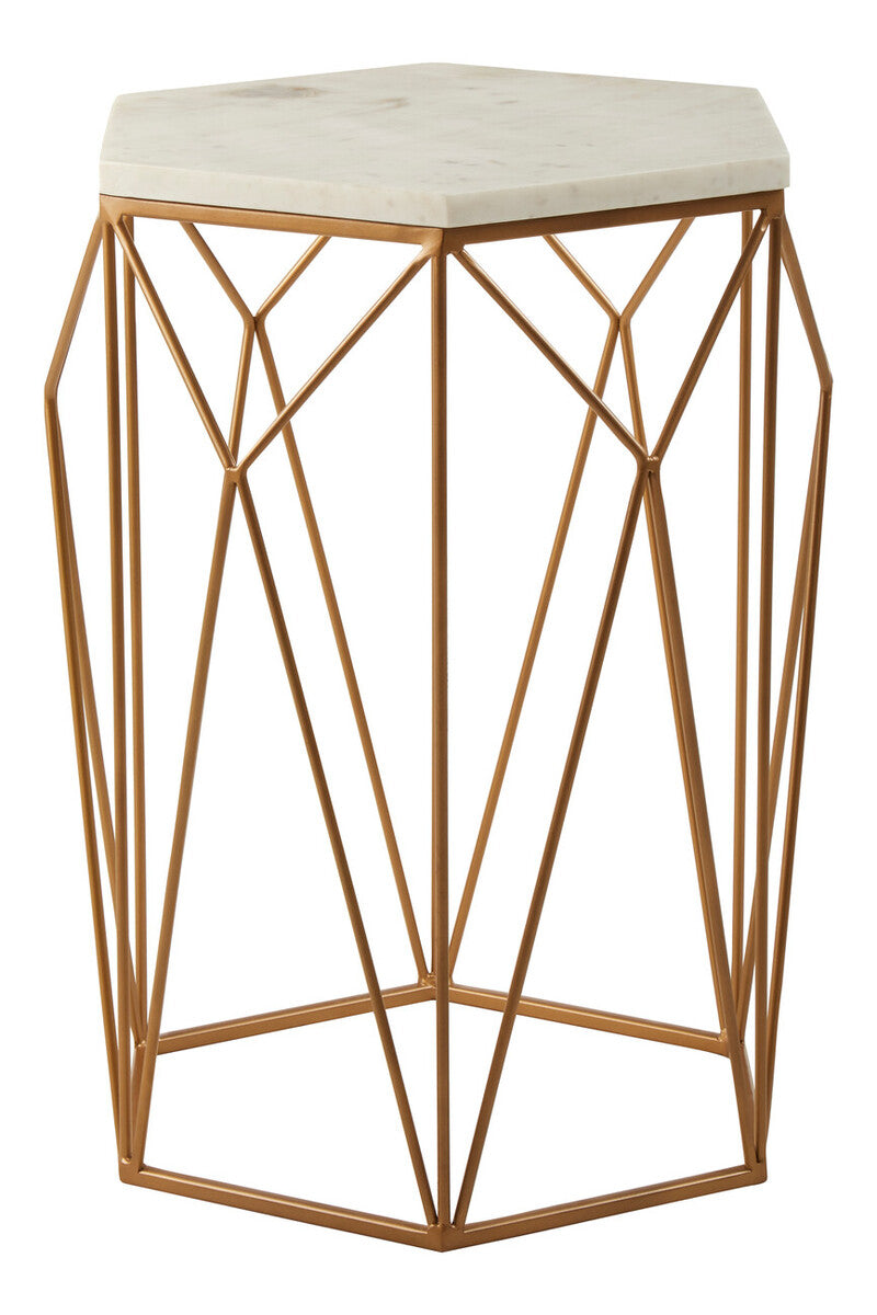 Orsina Shalimar Marble Side Table – Gold Geometric Base Accent Table