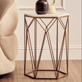 Orsina Shalimar Marble Side Table – Gold Geometric Base Accent Table