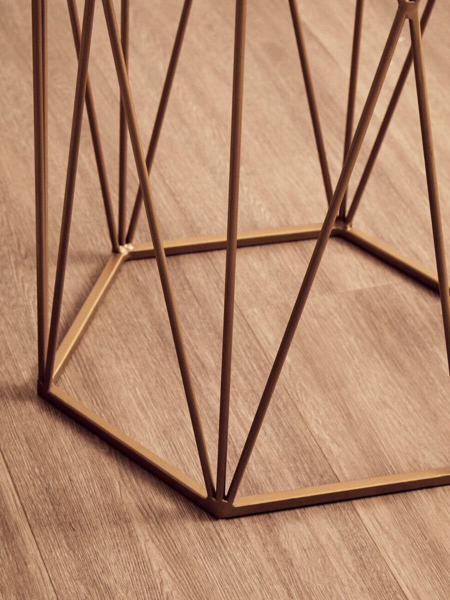 Orsina Shalimar Marble Side Table – Gold Geometric Base Accent Table