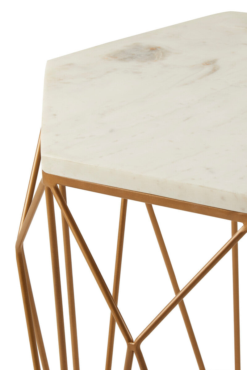 Orsina Shalimar Marble Side Table – Gold Geometric Base Accent Table