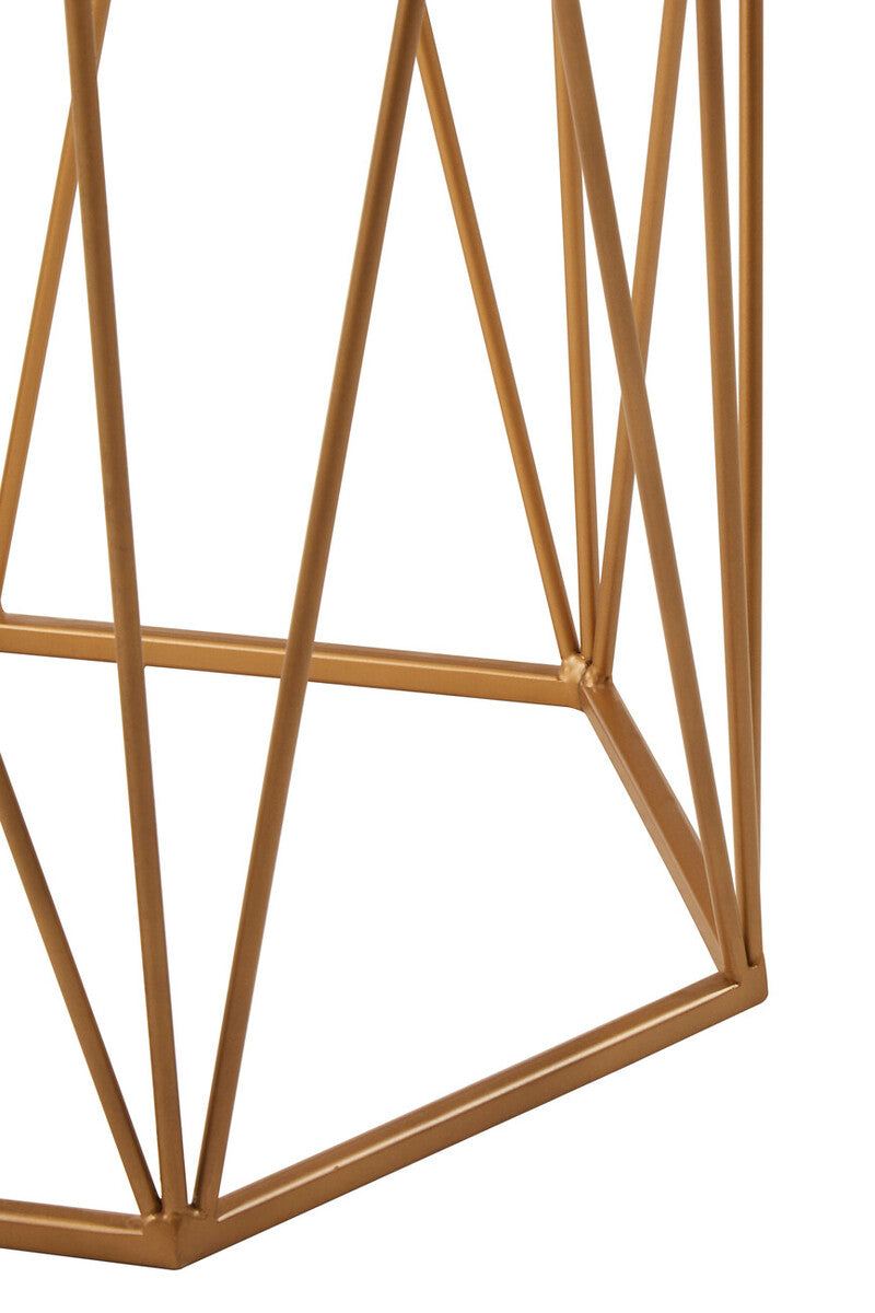 Orsina Shalimar Marble Side Table – Gold Geometric Base Accent Table