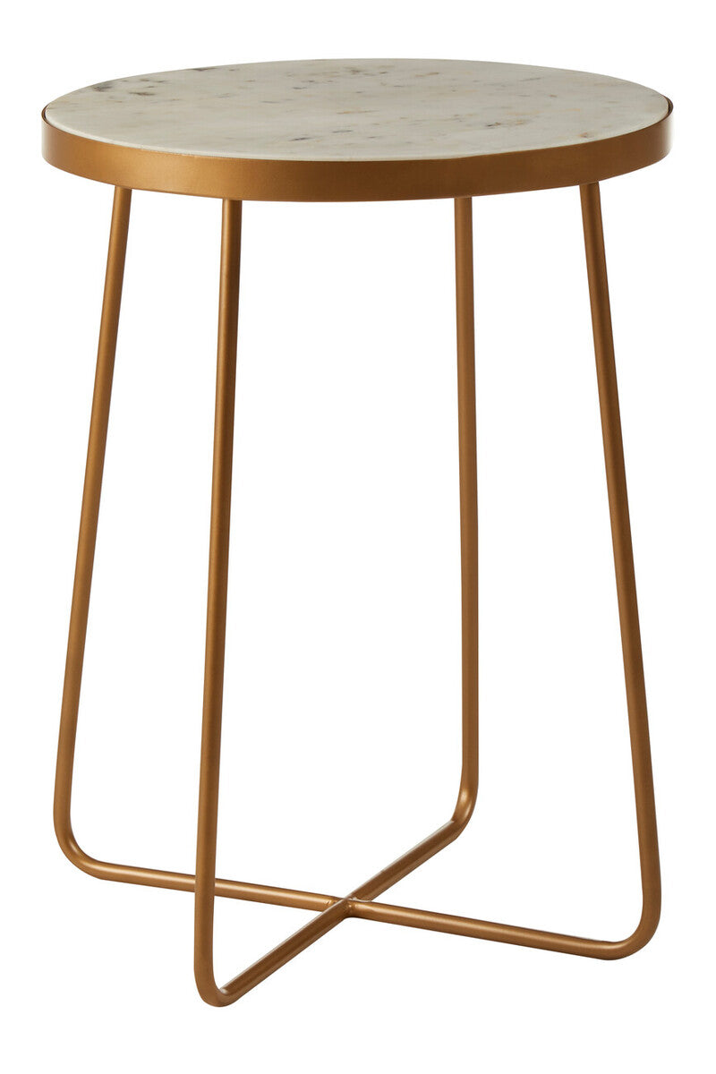 Orsina Shalimar Round White Marble Side Table with Gold Cross Base