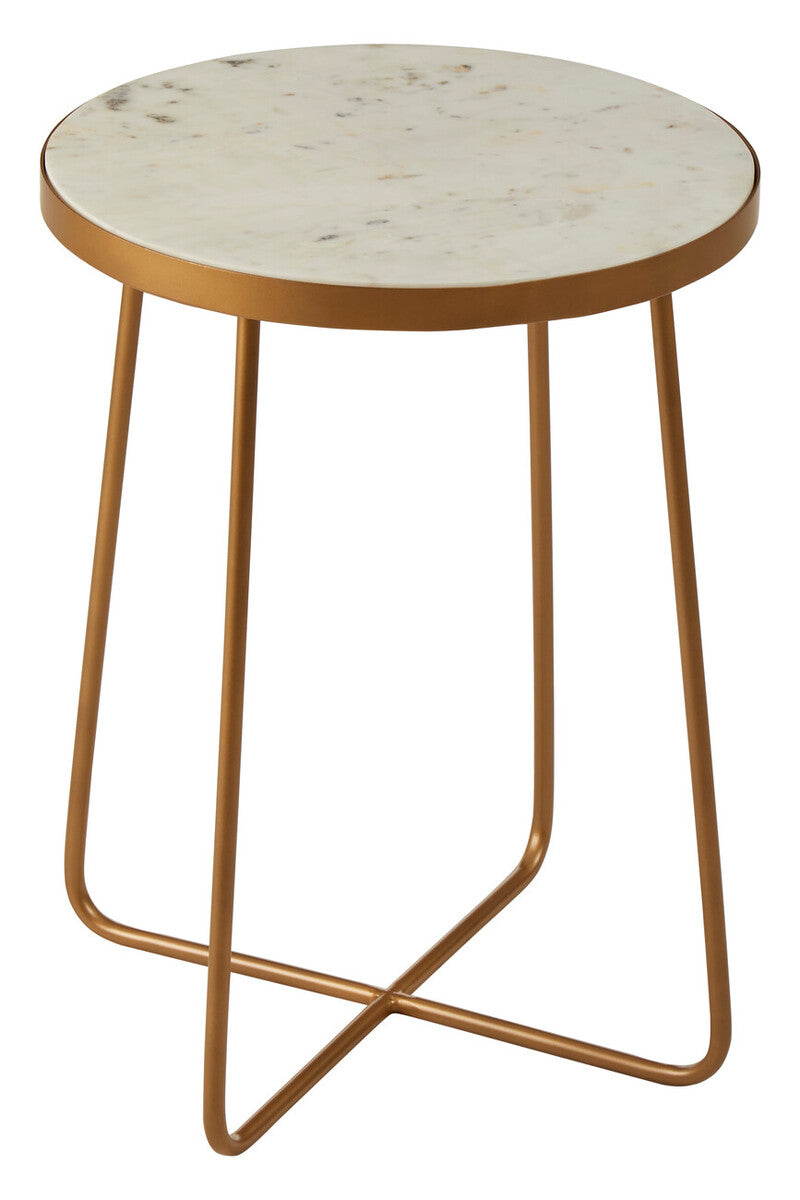 Orsina Shalimar Round White Marble Side Table with Gold Cross Base