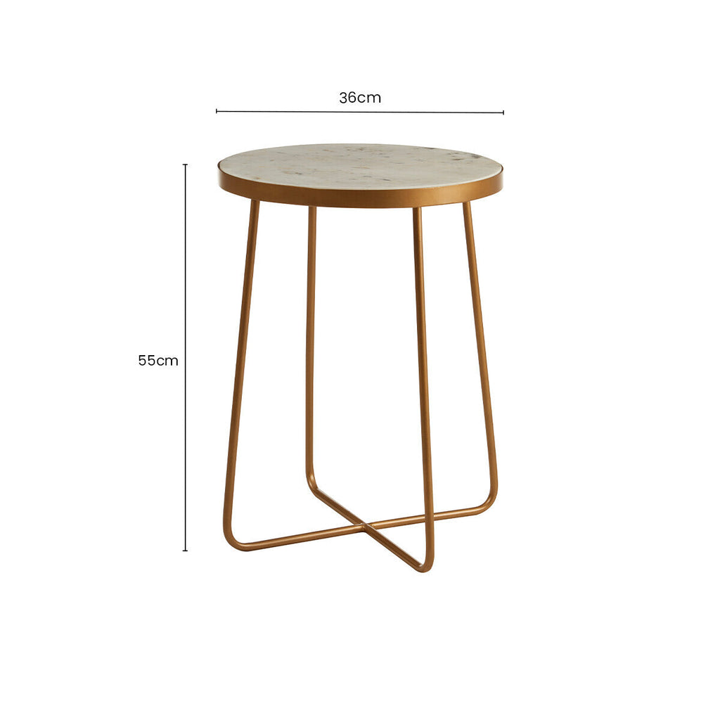 Orsina Shalimar Round White Marble Side Table with Gold Cross Base
