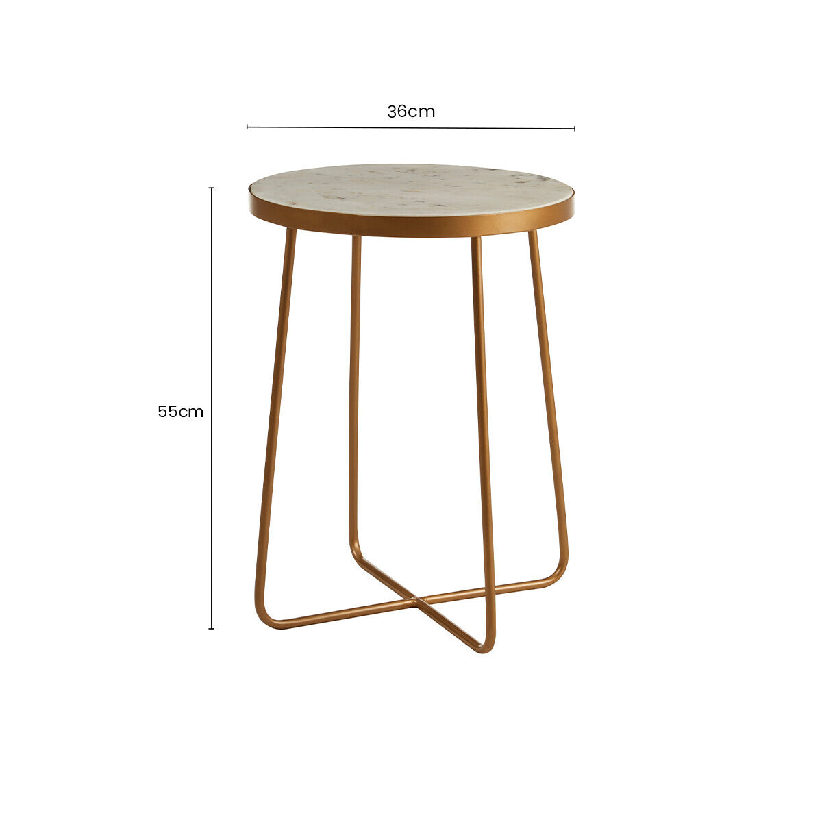 Orsina Shalimar Round White Marble Side Table with Gold Cross Base