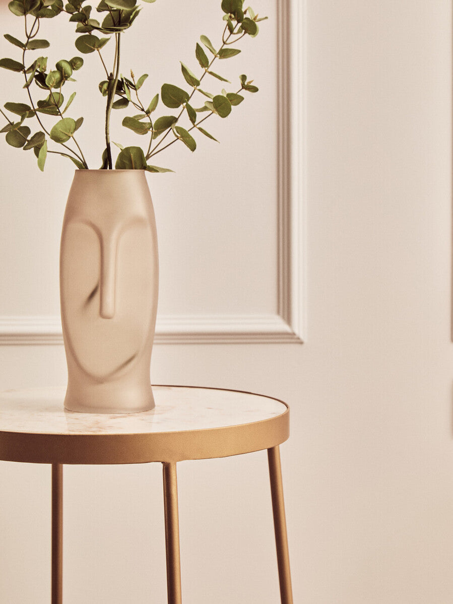 Orsina Shalimar Round White Marble Side Table with Gold Cross Base