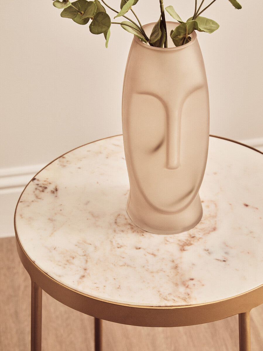 Orsina Shalimar Round White Marble Side Table with Gold Cross Base