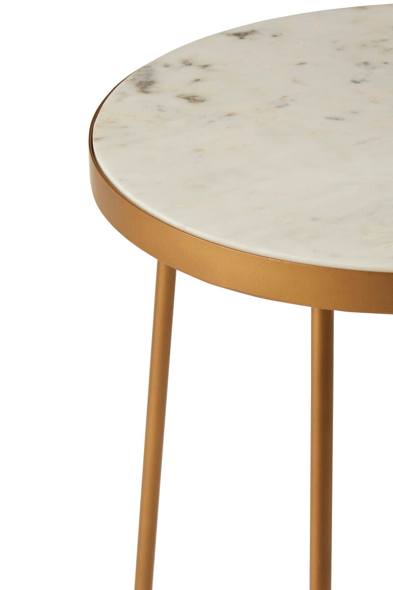 Orsina Shalimar Round White Marble Side Table with Gold Cross Base
