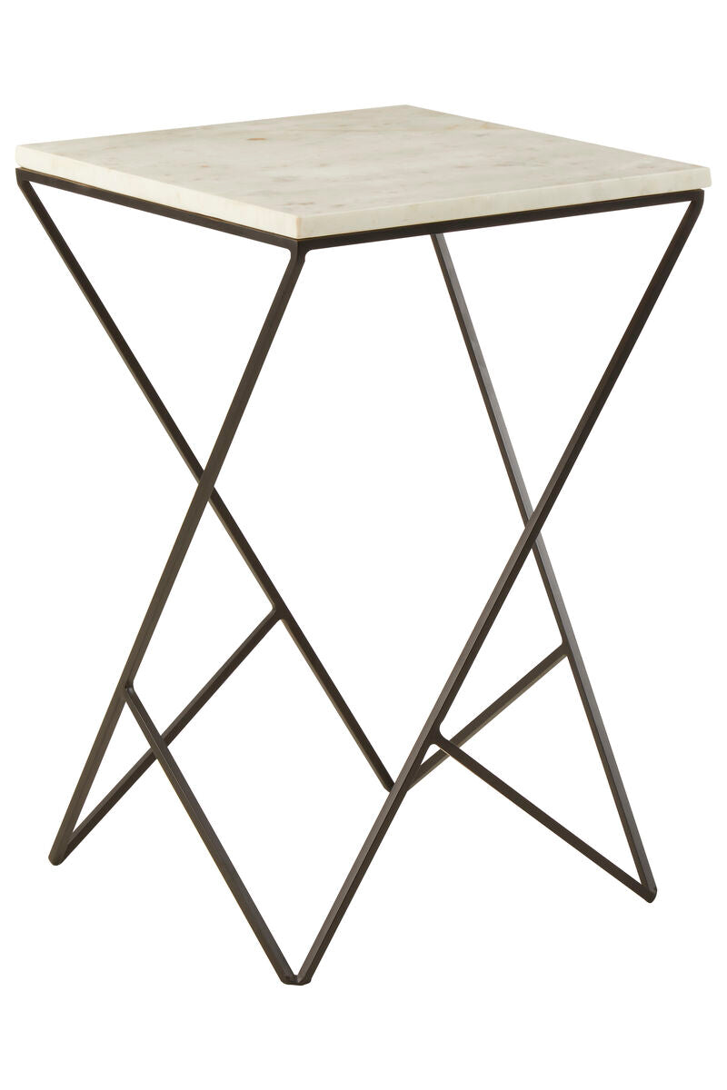 Orsina Shalimar White Marble Square Side Table | Black Metal Base