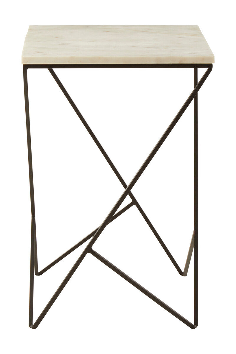 Orsina Shalimar White Marble Square Side Table | Black Metal Base